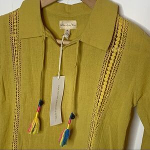 Children of the Tribe Girls Boho Collared Cotton Tunic Mustard Yellow Size 4-6